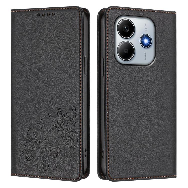 For Xiaomi Poco M7 Pro 5G / Redmi Note 14 5G Strong Magnetic Dual Butterfly RFID Vegan Leather Phone Case