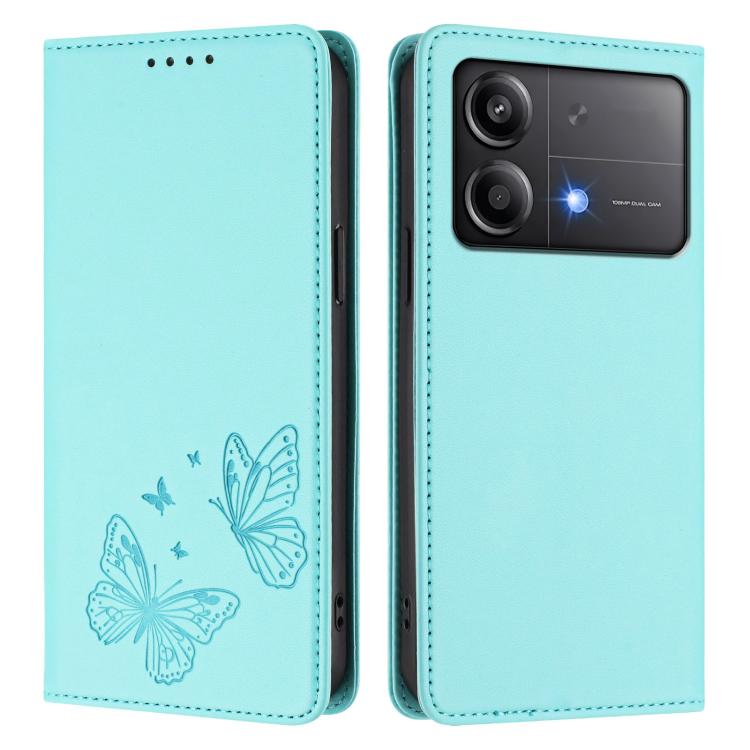For Xiaomi Poco X6 Neo Strong Magnetic Dual Butterfly RFID Vegan Leather Phone Case