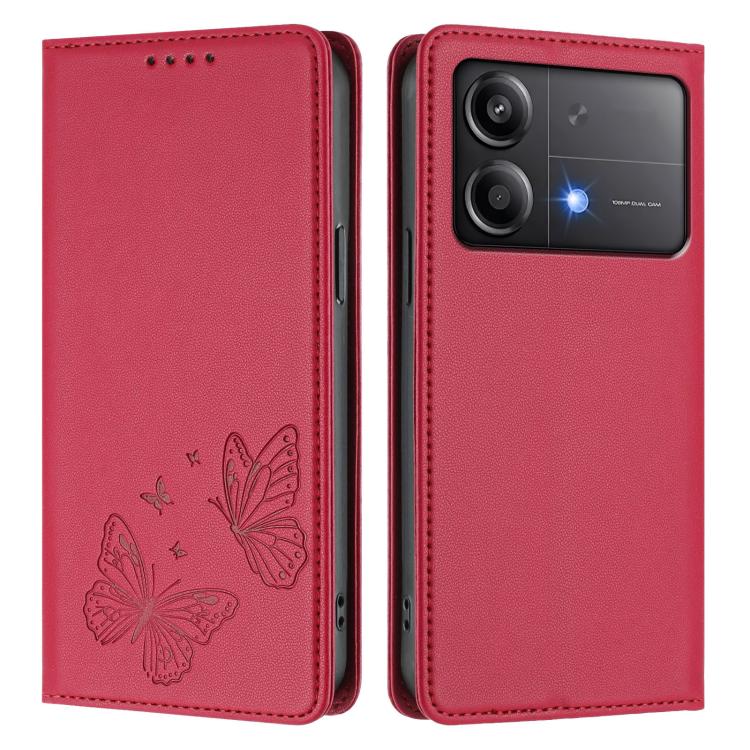 For Xiaomi Poco X6 Neo Strong Magnetic Dual Butterfly RFID Vegan Leather Phone Case