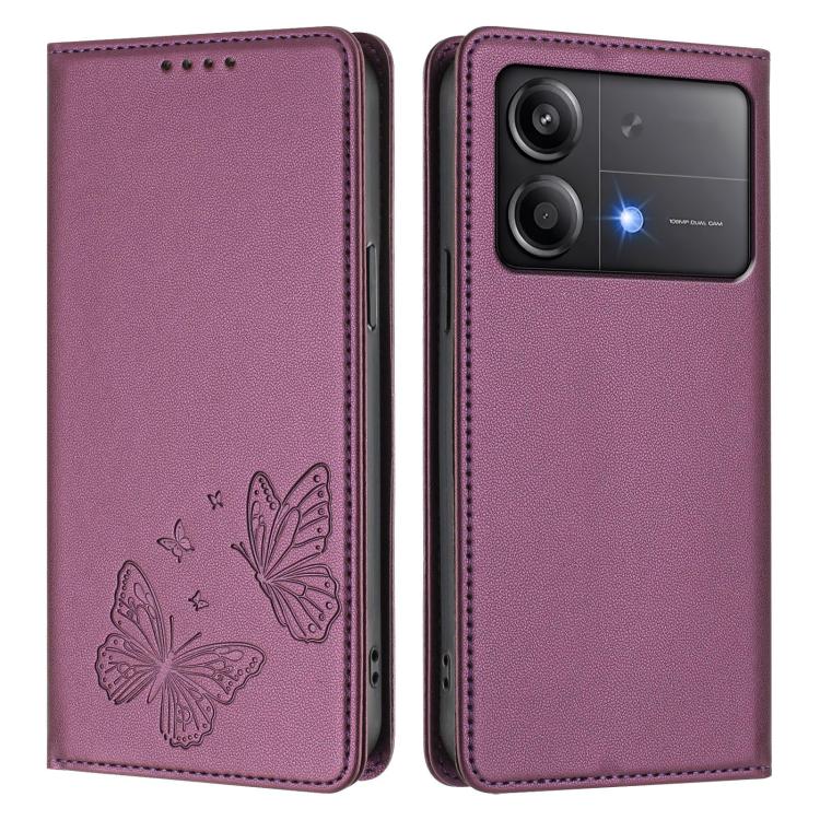 For Xiaomi Poco X6 Neo Strong Magnetic Dual Butterfly RFID Vegan Leather Phone Case