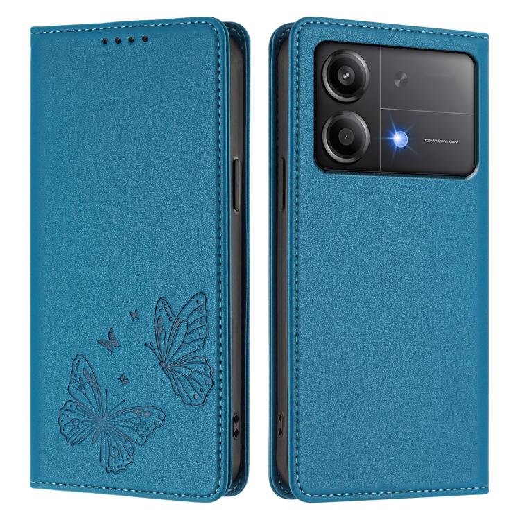 For Xiaomi Poco X6 Neo Strong Magnetic Dual Butterfly RFID Vegan Leather Phone Case