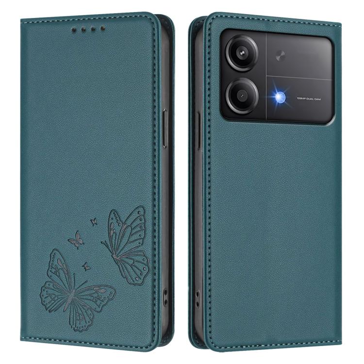 For Xiaomi Poco X6 Neo Strong Magnetic Dual Butterfly RFID Vegan Leather Phone Case