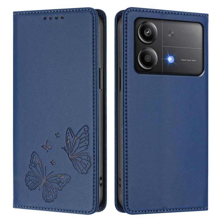 For Xiaomi Poco X6 Neo Strong Magnetic Dual Butterfly RFID Vegan Leather Phone Case