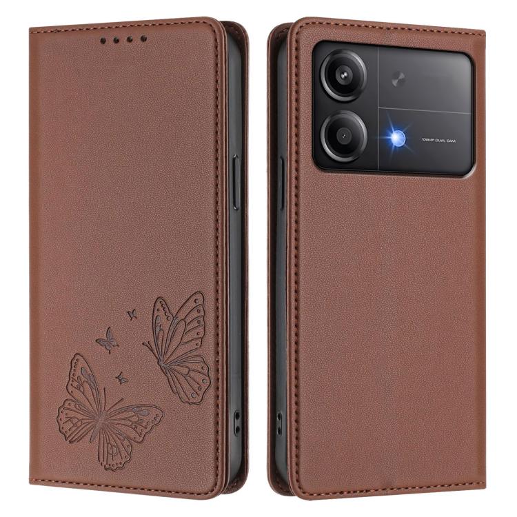 For Xiaomi Poco X6 Neo Strong Magnetic Dual Butterfly RFID Vegan Leather Phone Case