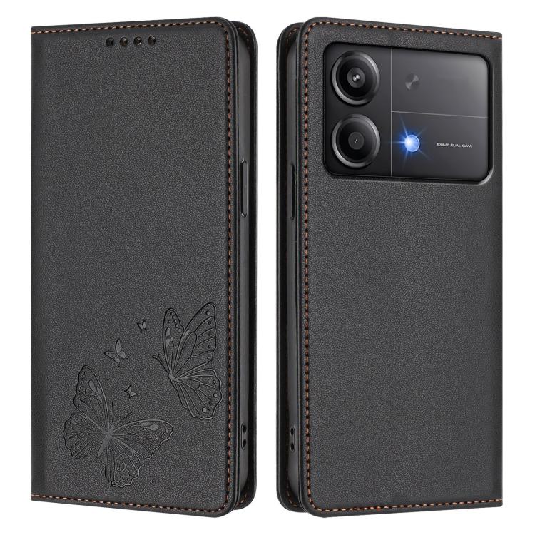 For Xiaomi Poco X6 Neo Strong Magnetic Dual Butterfly RFID Vegan Leather Phone Case