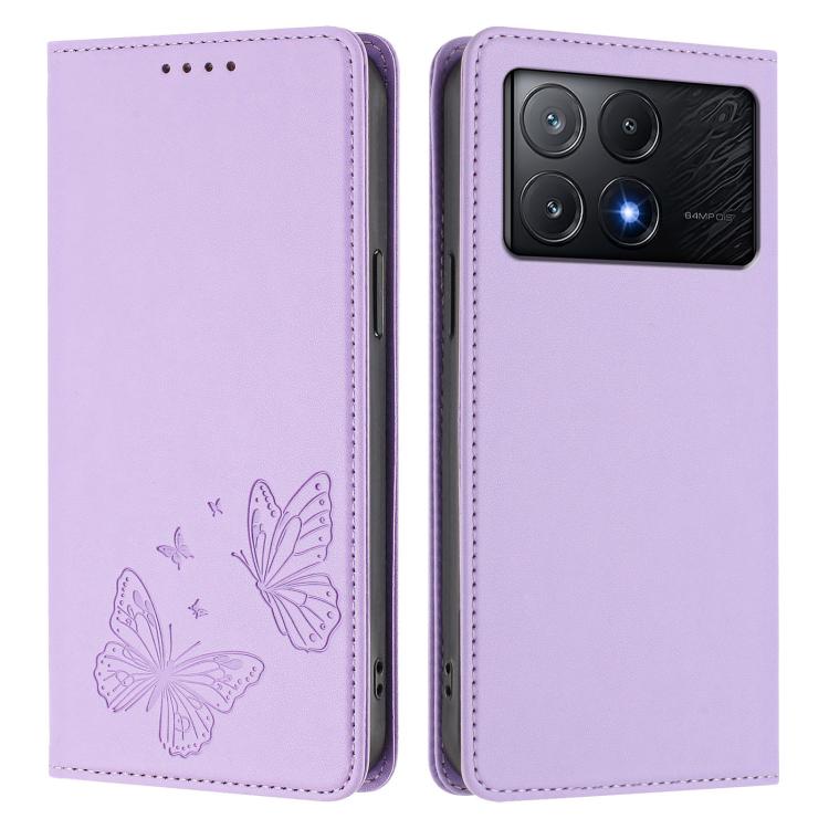 For Xiaomi Poco X6 Pro Strong Magnetic Dual Butterfly RFID Vegan Leather Phone Case