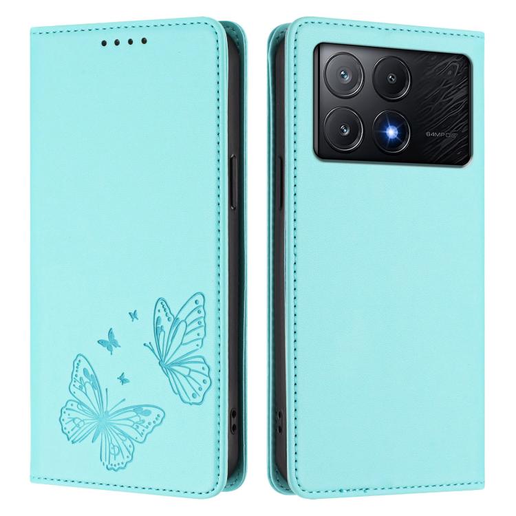 For Xiaomi Poco X6 Pro Strong Magnetic Dual Butterfly RFID Vegan Leather Phone Case