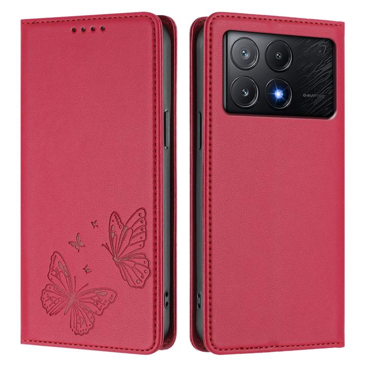 For Xiaomi Poco X6 Pro Strong Magnetic Dual Butterfly RFID Vegan Leather Phone Case