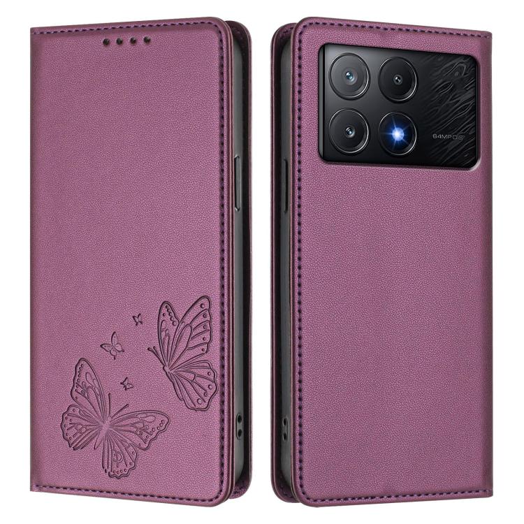 For Xiaomi Poco X6 Pro Strong Magnetic Dual Butterfly RFID Vegan Leather Phone Case