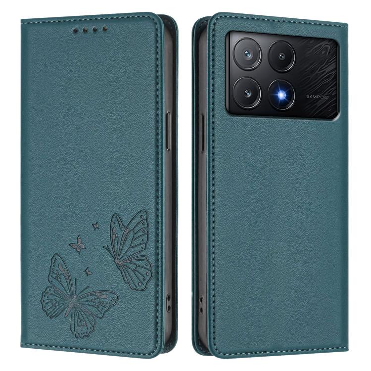 For Xiaomi Poco X6 Pro Strong Magnetic Dual Butterfly RFID Vegan Leather Phone Case