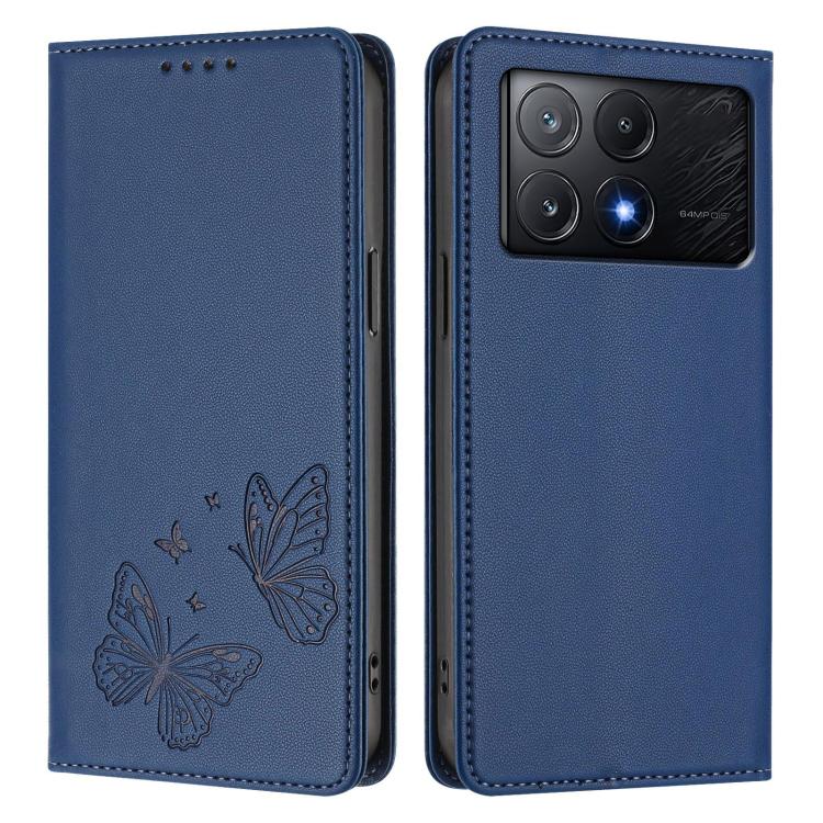 For Xiaomi Poco X6 Pro Strong Magnetic Dual Butterfly RFID Vegan Leather Phone Case