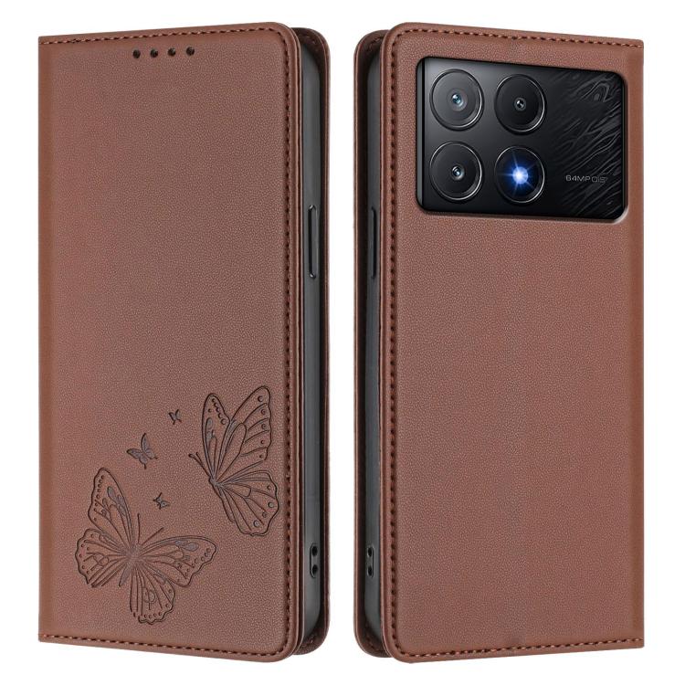 For Xiaomi Poco X6 Pro Strong Magnetic Dual Butterfly RFID Vegan Leather Phone Case