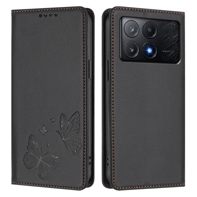 For Xiaomi Poco X6 Pro Strong Magnetic Dual Butterfly RFID Vegan Leather Phone Case