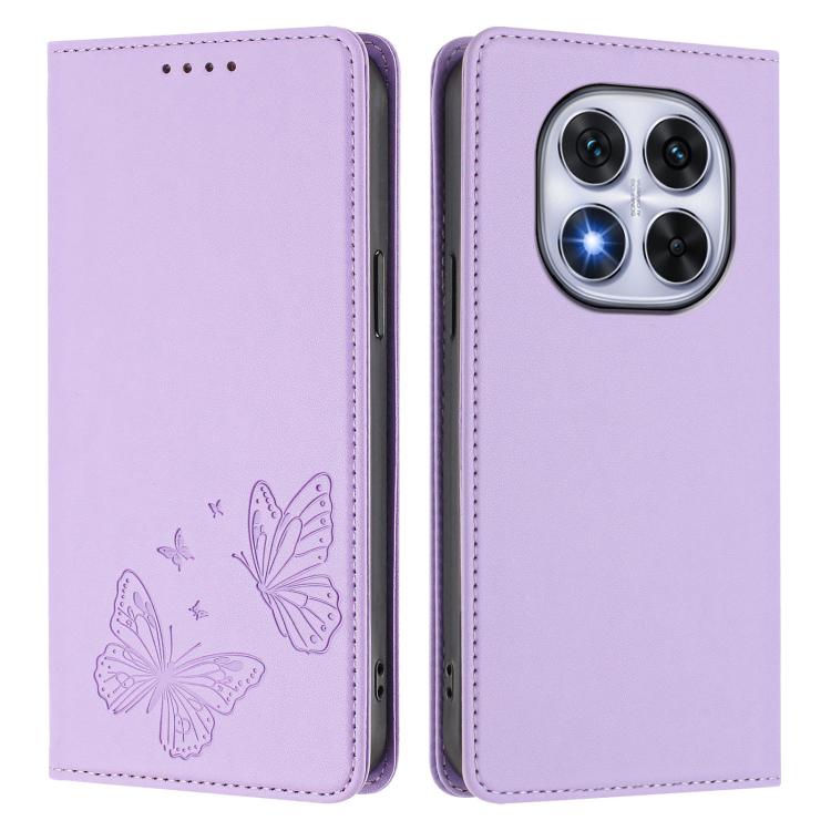 For Xiaomi Poco X7 5G / Redmi Note 14 Pro 5G Strong Magnetic Dual Butterfly RFID Vegan Leather Phone Case