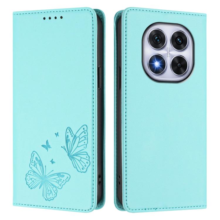 For Xiaomi Poco X7 5G / Redmi Note 14 Pro 5G Strong Magnetic Dual Butterfly RFID Vegan Leather Phone Case