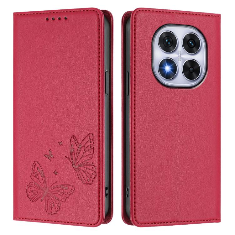 For Xiaomi Poco X7 5G / Redmi Note 14 Pro 5G Strong Magnetic Dual Butterfly RFID Vegan Leather Phone Case