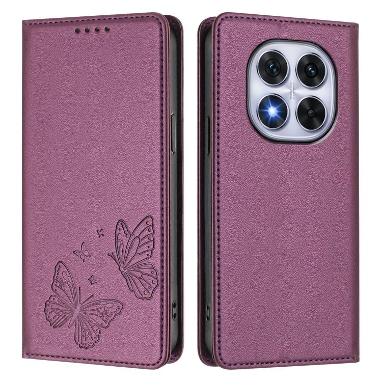 For Xiaomi Poco X7 5G / Redmi Note 14 Pro 5G Strong Magnetic Dual Butterfly RFID Vegan Leather Phone Case