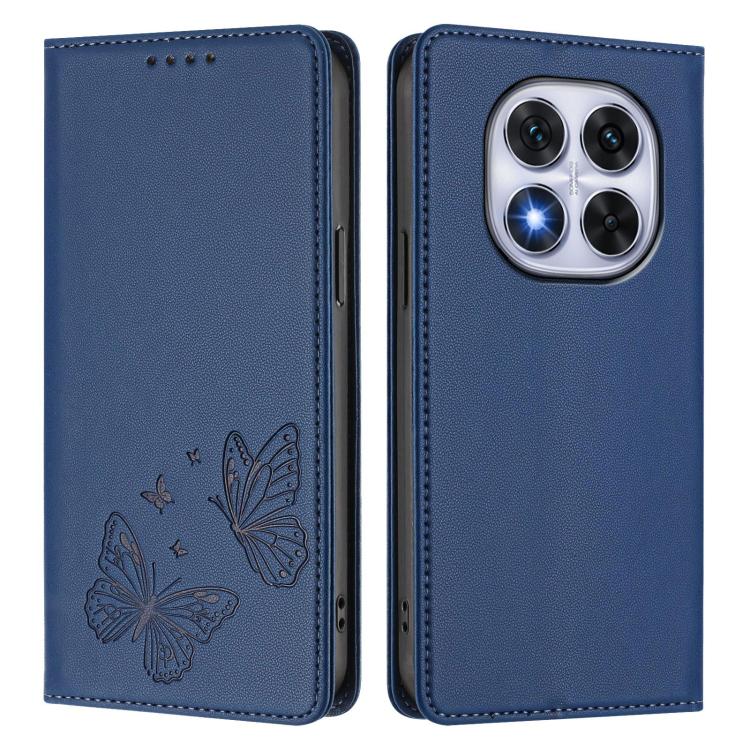 For Xiaomi Poco X7 5G / Redmi Note 14 Pro 5G Strong Magnetic Dual Butterfly RFID Vegan Leather Phone Case