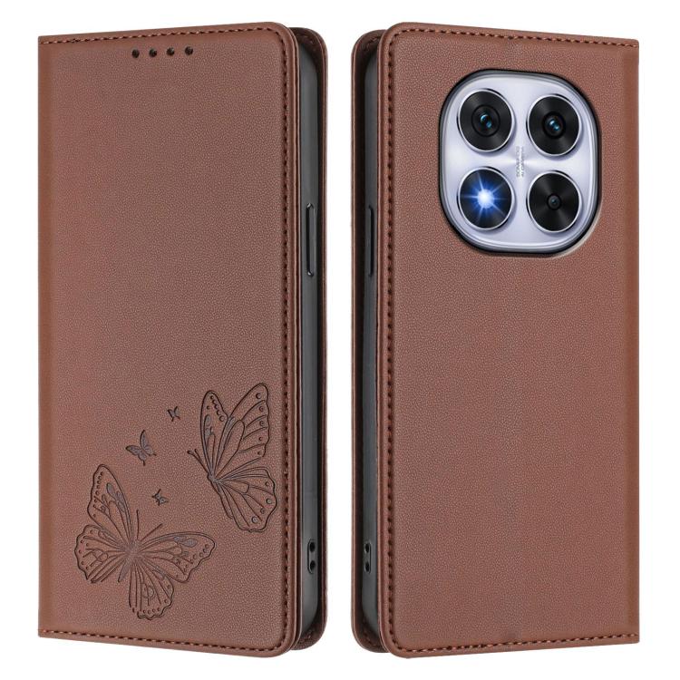 For Xiaomi Poco X7 5G / Redmi Note 14 Pro 5G Strong Magnetic Dual Butterfly RFID Vegan Leather Phone Case