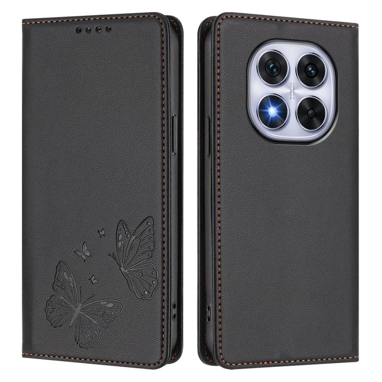 For Xiaomi Poco X7 5G / Redmi Note 14 Pro 5G Strong Magnetic Dual Butterfly RFID Vegan Leather Phone Case