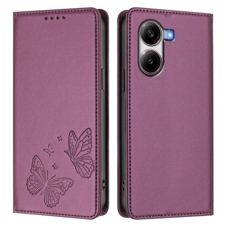 For Xiaomi Poco X7 Pro 5G Strong Magnetic Dual Butterfly RFID Vegan Leather Phone Case