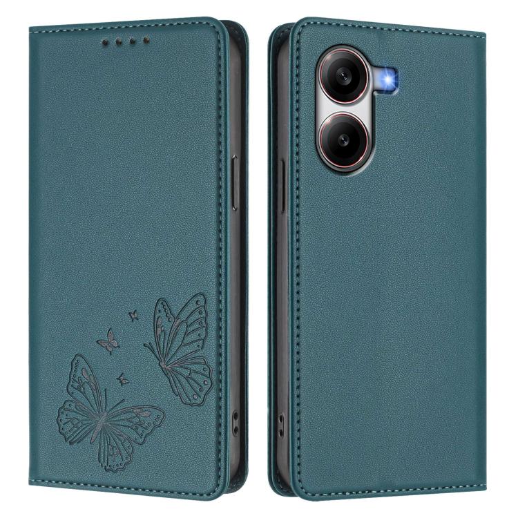 For Xiaomi Poco X7 Pro 5G Strong Magnetic Dual Butterfly RFID Vegan Leather Phone Case