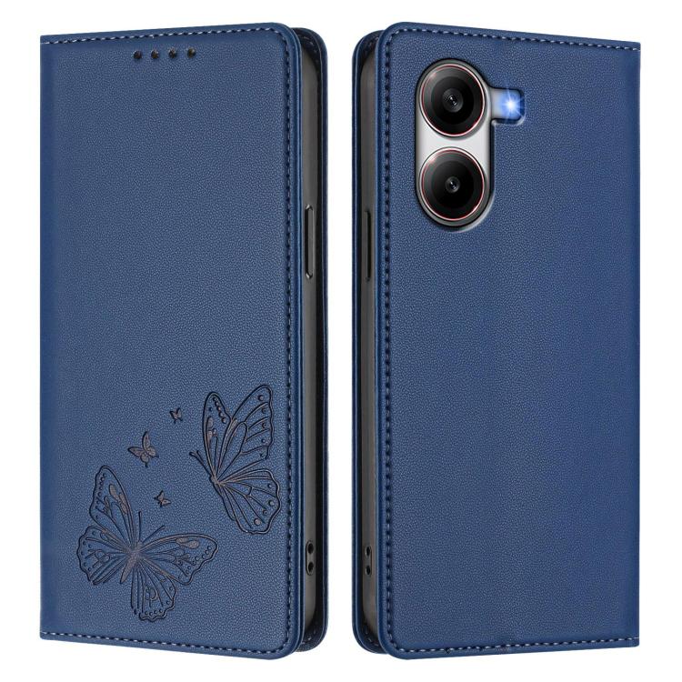 For Xiaomi Poco X7 Pro 5G Strong Magnetic Dual Butterfly RFID Vegan Leather Phone Case