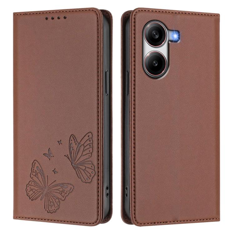 For Xiaomi Poco X7 Pro 5G Strong Magnetic Dual Butterfly RFID Vegan Leather Phone Case