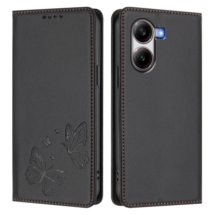 For Xiaomi Poco X7 Pro 5G Strong Magnetic Dual Butterfly RFID Vegan Leather Phone Case