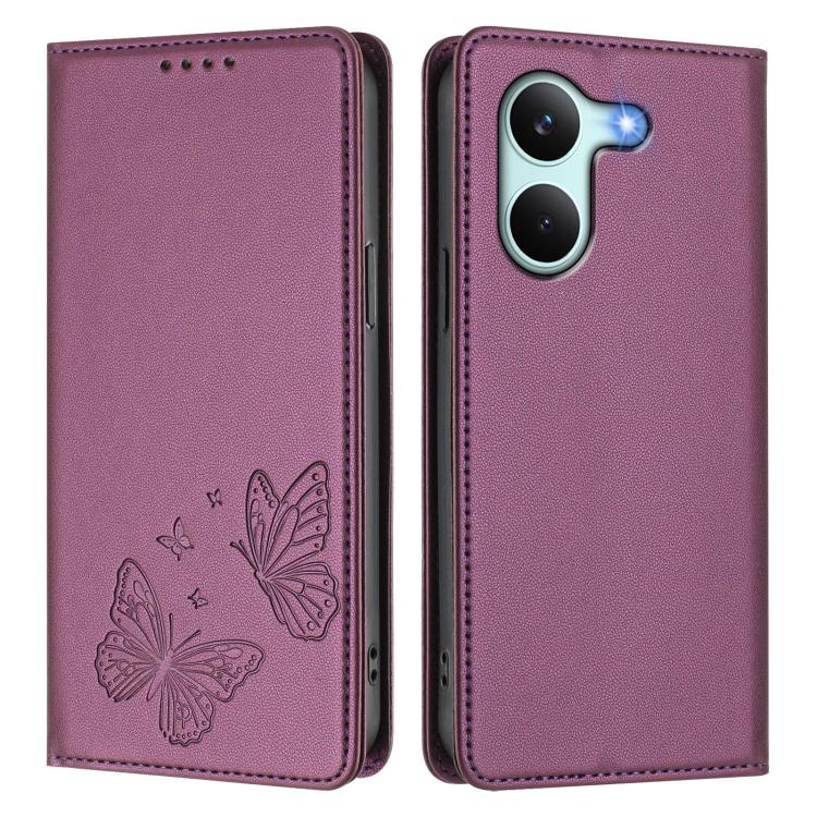 For Xiaomi Poco X8 Pro 5G / Redmi Turbo 5 5G Strong Magnetic Dual Butterfly RFID Vegan Leather Phone Case