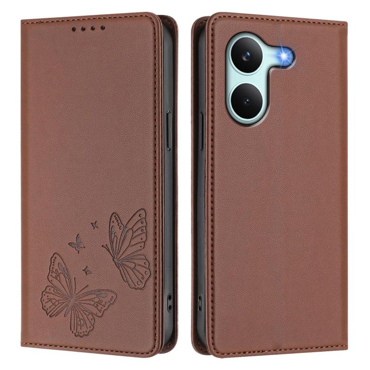 For Xiaomi Poco X8 Pro 5G / Redmi Turbo 5 5G Strong Magnetic Dual Butterfly RFID Vegan Leather Phone Case