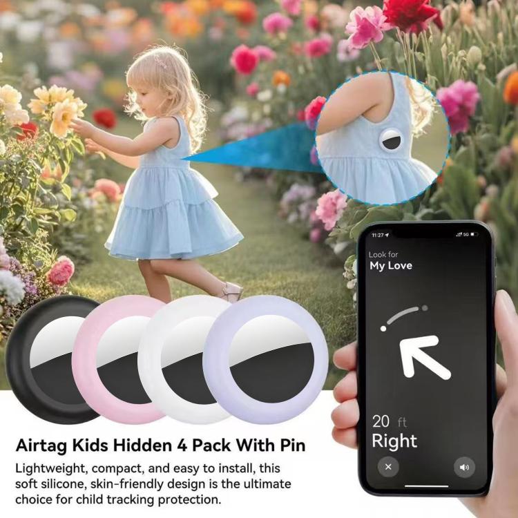 For AirTag 2nd Gen / 1st Gen XDcase 4pcs Silicone Waterproof Protective Case with Pin - Red Pink Purple Transparent