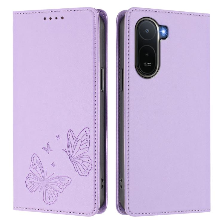 For Redmi A7 Pro 171mm / Poco C85x 5G Strong Magnetic Dual Butterfly RFID Vegan Leather Phone Case