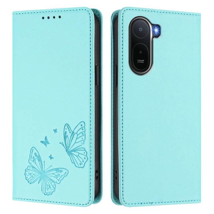 For Redmi A7 Pro 171mm / Poco C85x 5G Strong Magnetic Dual Butterfly RFID Vegan Leather Phone Case