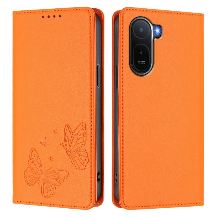 For Redmi A7 Pro 171mm / Poco C85x 5G Strong Magnetic Dual Butterfly RFID Vegan Leather Phone Case