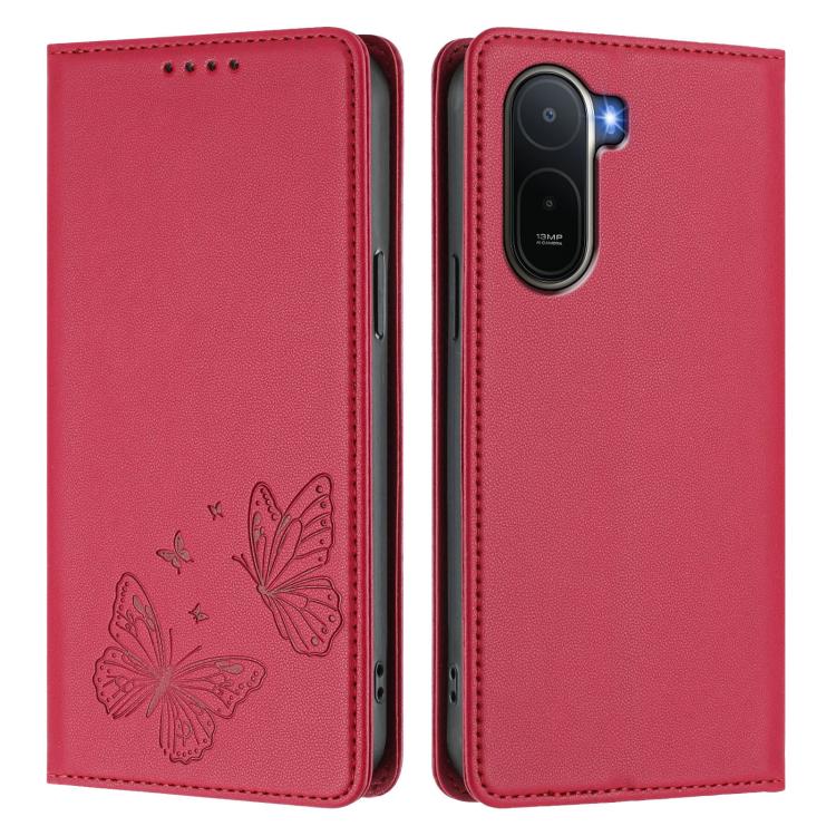 For Redmi A7 Pro 171mm / Poco C85x 5G Strong Magnetic Dual Butterfly RFID Vegan Leather Phone Case
