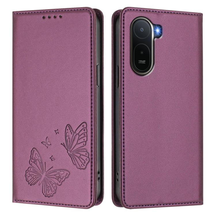 For Redmi A7 Pro 171mm / Poco C85x 5G Strong Magnetic Dual Butterfly RFID Vegan Leather Phone Case