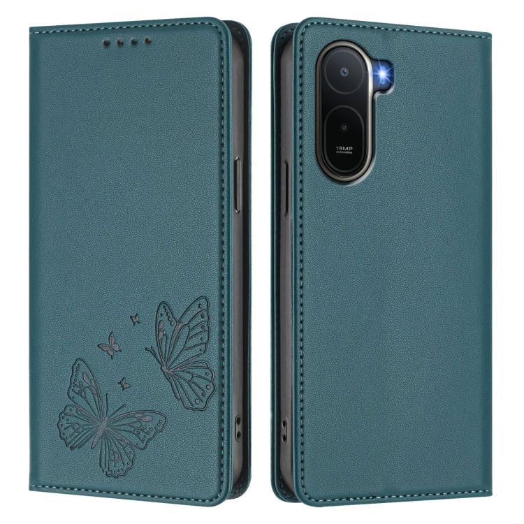 For Redmi A7 Pro 171mm / Poco C85x 5G Strong Magnetic Dual Butterfly RFID Vegan Leather Phone Case