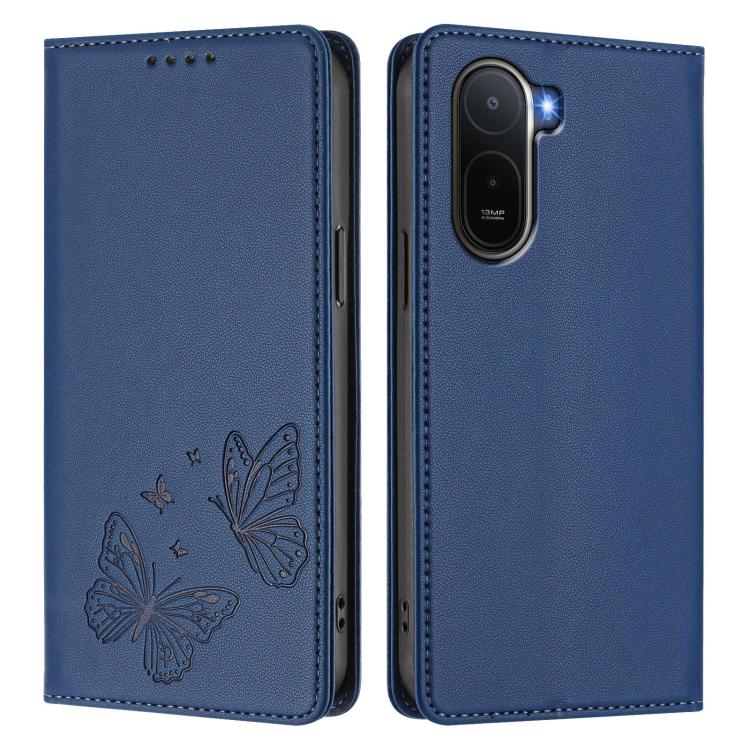 For Redmi A7 Pro 171mm / Poco C85x 5G Strong Magnetic Dual Butterfly RFID Vegan Leather Phone Case