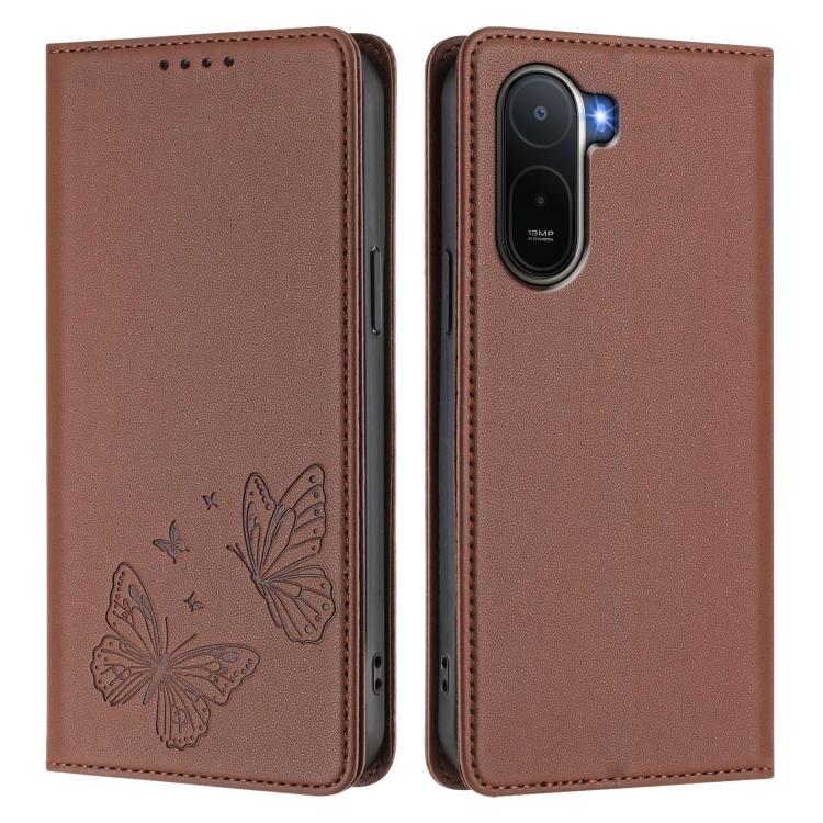 For Redmi A7 Pro 171mm / Poco C85x 5G Strong Magnetic Dual Butterfly RFID Vegan Leather Phone Case