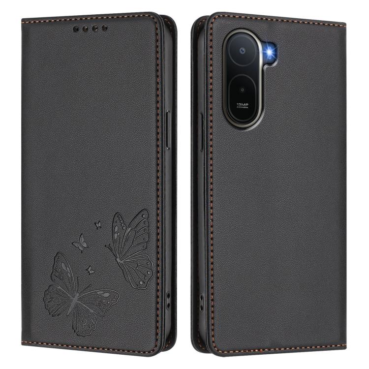 For Redmi A7 Pro 171mm / Poco C85x 5G Strong Magnetic Dual Butterfly RFID Vegan Leather Phone Case