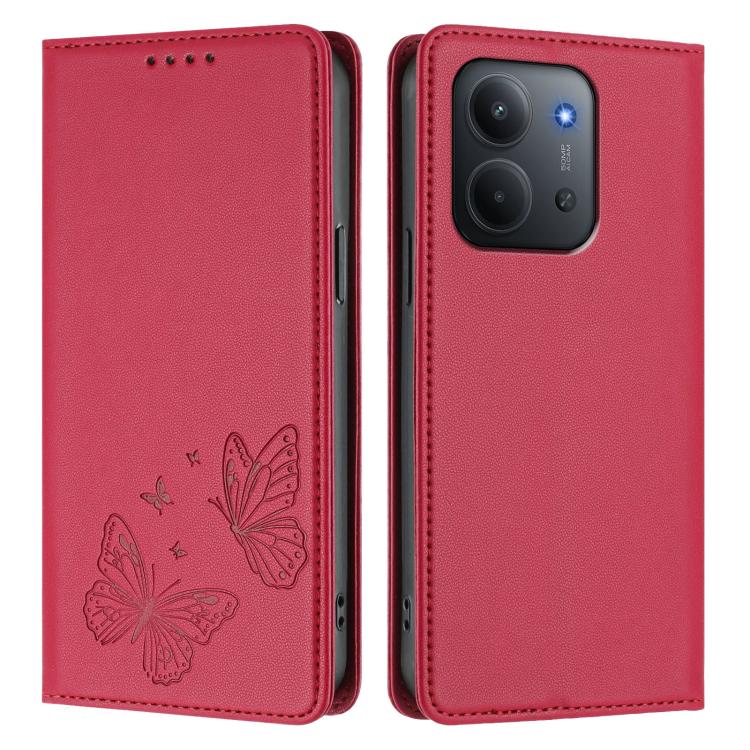 For Redmi 15C 5G / 4G EU 173mm / Poco C85 5G Strong Magnetic Dual Butterfly RFID Vegan Leather Phone Case