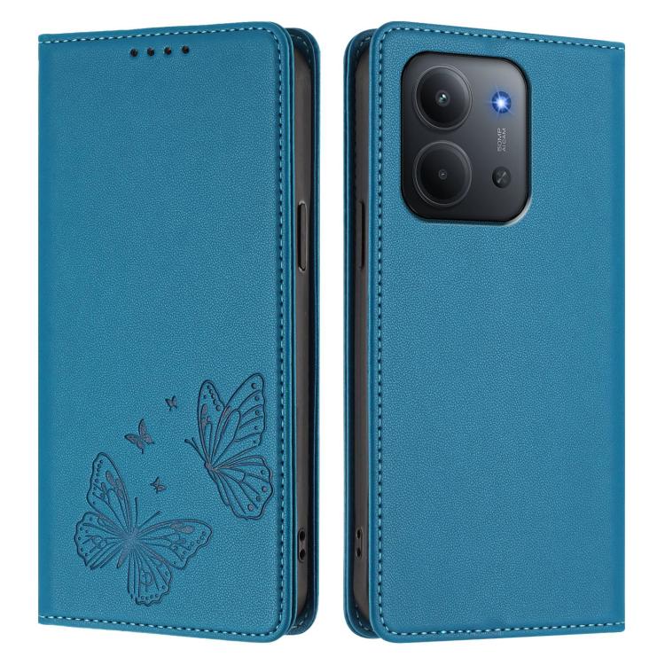 For Redmi 15C 5G / 4G EU 173mm / Poco C85 5G Strong Magnetic Dual Butterfly RFID Vegan Leather Phone Case