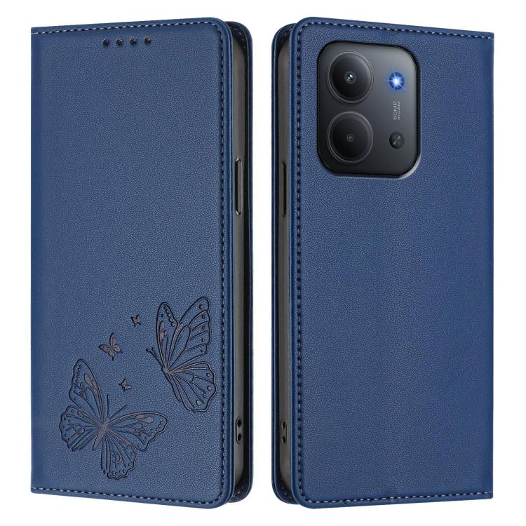 For Redmi 15C 5G / 4G EU 173mm / Poco C85 5G Strong Magnetic Dual Butterfly RFID Vegan Leather Phone Case