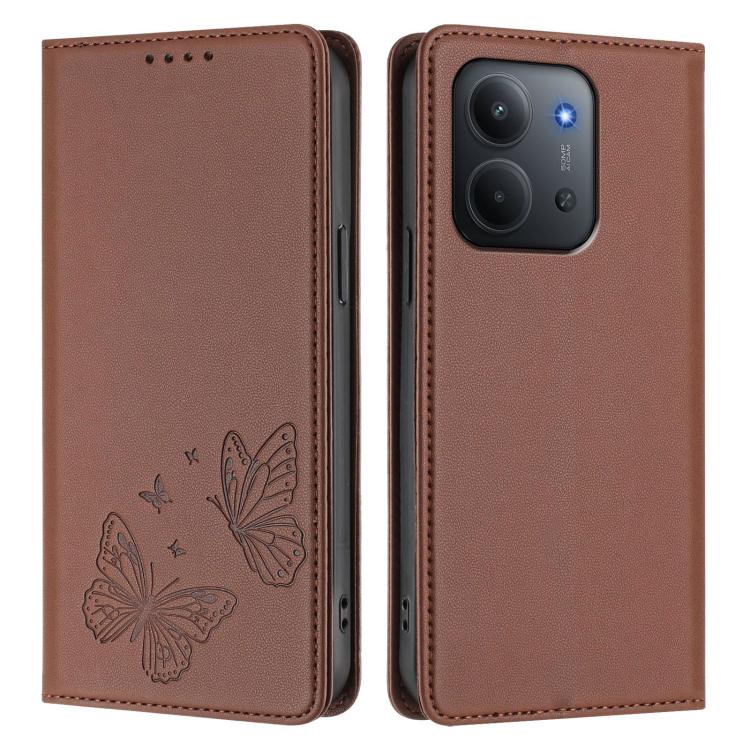 For Redmi 15C 5G / 4G EU 173mm / Poco C85 5G Strong Magnetic Dual Butterfly RFID Vegan Leather Phone Case