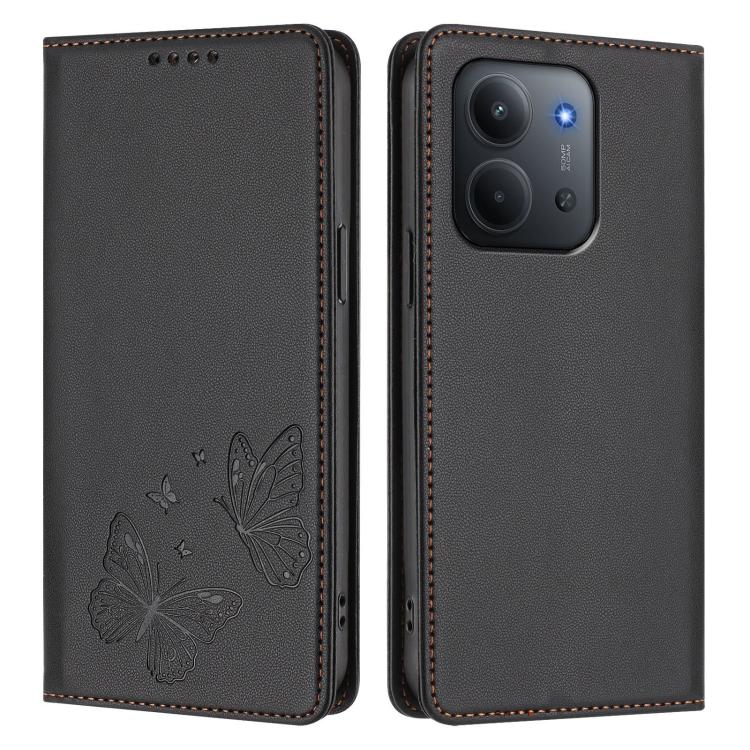 For Redmi 15C 5G / 4G EU 173mm / Poco C85 5G Strong Magnetic Dual Butterfly RFID Vegan Leather Phone Case