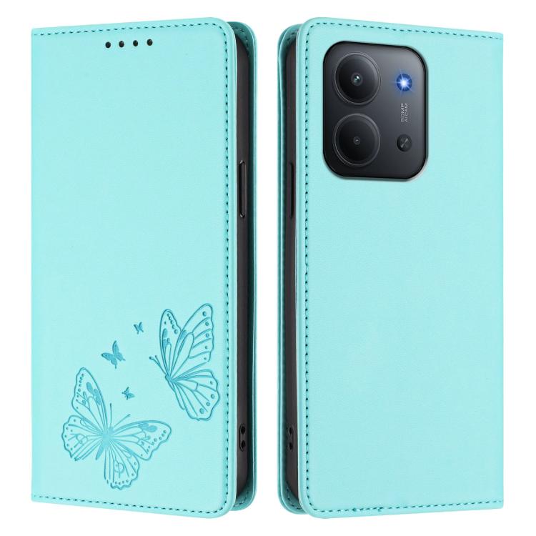 For Redmi 15C 5G / 4G Global 171mm / Poco C85 4G Strong Magnetic Dual Butterfly RFID Vegan Leather Phone Case