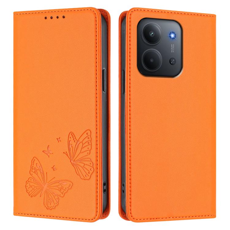 For Redmi 15C 5G / 4G Global 171mm / Poco C85 4G Strong Magnetic Dual Butterfly RFID Vegan Leather Phone Case