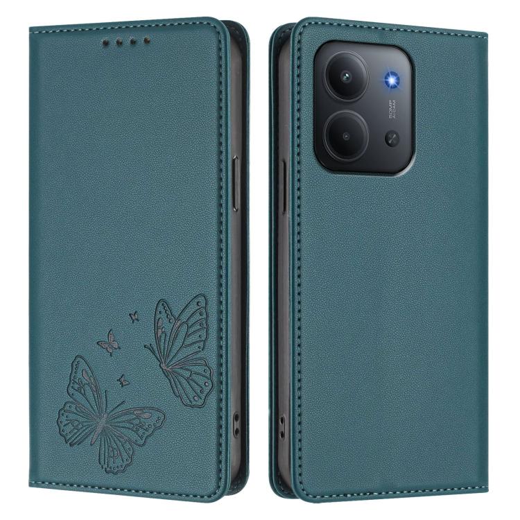 For Redmi 15C 5G / 4G Global 171mm / Poco C85 4G Strong Magnetic Dual Butterfly RFID Vegan Leather Phone Case