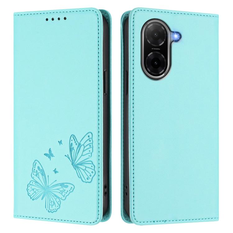 For Redmi A5 4G 171.7mm / Poco C71 Strong Magnetic Dual Butterfly RFID Vegan Leather Phone Case